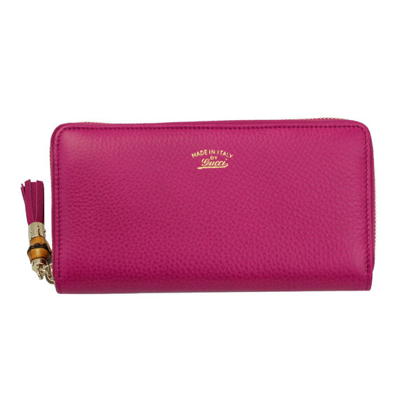 Gucci Long Pink Fuchsia Tassel Wallet Bamboo Zip Leather - Picture 1 of 4